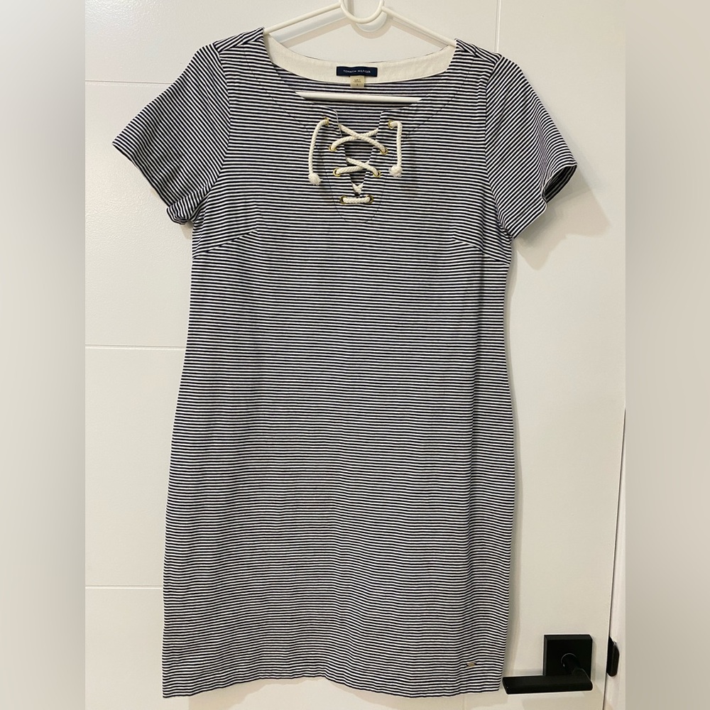 Tommy Hilfiger Striped Short Sleeve Lace Up T-Shirt Mini Dress, Size S